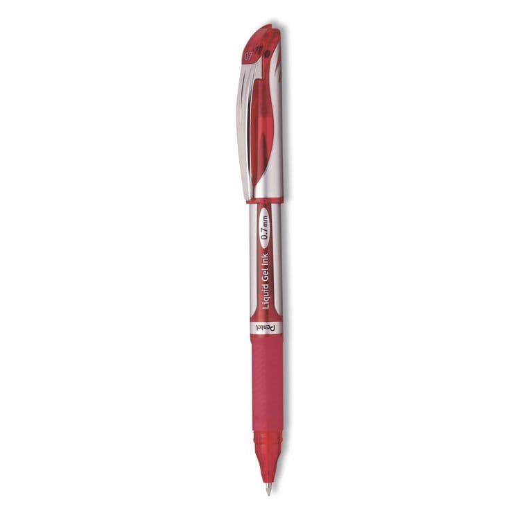 PENTEL OF AMERICA EnerGel Deluxe Gel Pen, Stick, Medium 0.7 mm, Red Ink, Silver/Red Barrel, Dozen (PENBL57BDZ) thumbnail 2