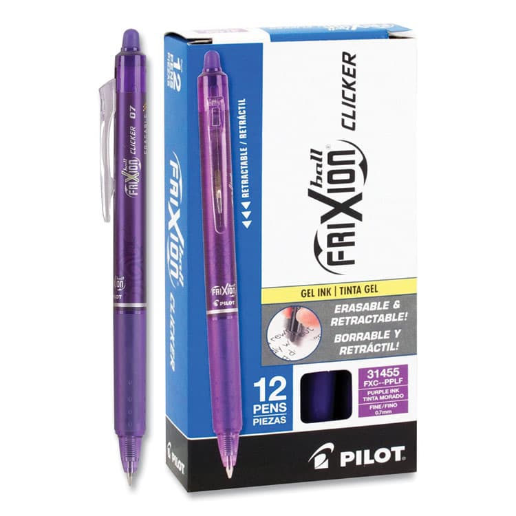 PILOT CORP. OF AMERICA FriXion Clicker Erasable Gel Pen, Retractable, Fine 0.7 mm, Purple Ink, Purple Barrel, Dozen (PIL31455) thumbnail 2
