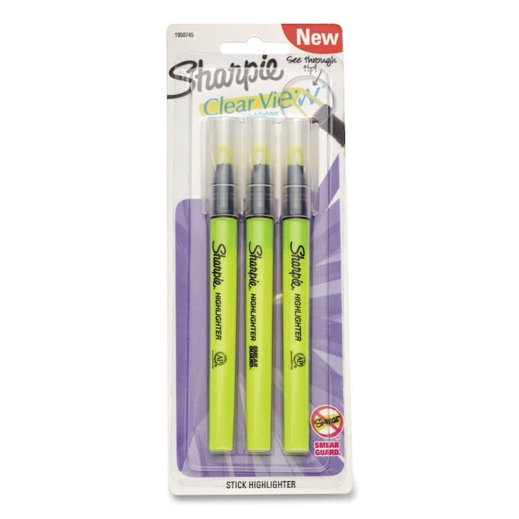 SANFORD Clearview Pen-Style Highlighter, Fluorescent Yellow Ink, Chisel Tip, Yellow/Black/Clear Barrel, 3/Pack (SAN1950745) thumbnail 2