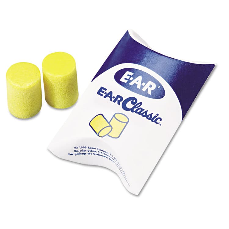 3M/COMMERCIAL TAPE DIV. E-A-R Classic Earplugs, Pillow Paks, Cordless, PVC Foam, Yellow, 200 Pairs/Box (MMM3101001)