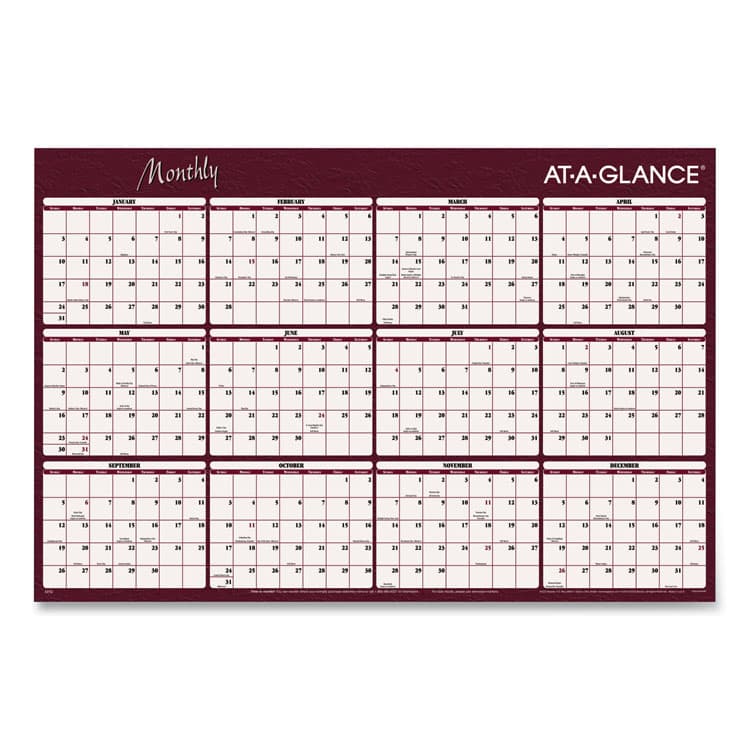 AT-A-GLANCE Reversible Horizontal Erasable Wall Planner, 48 x 32, Assorted Sheet Colors, 12-Month (Jan to Dec): 2026 (AAGA152)
