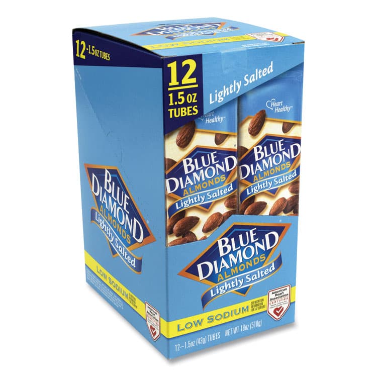 BLUE DIAMOND GROWERS Low Sodium Lightly Salted Almonds, 1.5 oz Tube, 12 Tubes/Carton (GRR22000736)