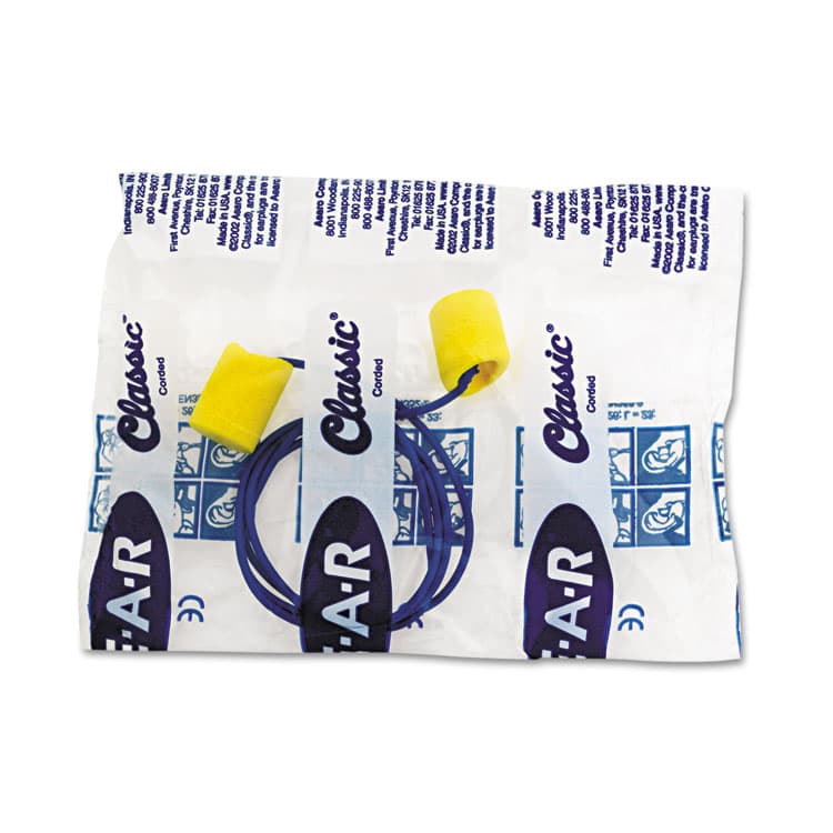 3M/COMMERCIAL TAPE DIV. E-A-R Classic Earplugs, Corded, PVC Foam, Yellow, 200 Pairs/Box (MMM3111101) thumbnail 3