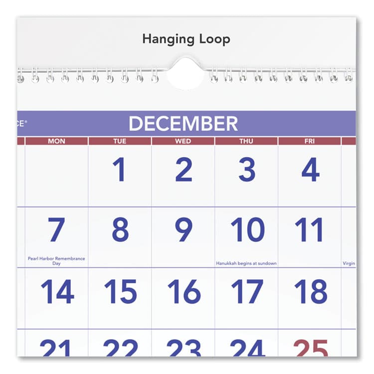 AT-A-GLANCE Deluxe Three-Month Reference Wall Calendar, Vertical Orientation, 12 x 27, White Sheets, 14-Month: Dec 2025 to Jan 2027 (AAGPM1128) thumbnail 2
