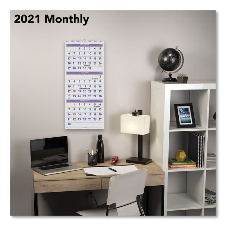 AT-A-GLANCE Deluxe Three-Month Reference Wall Calendar, Vertical Orientation, 12 x 27, White Sheets, 14-Month: Dec 2025 to Jan 2027 (AAGPM1128) thumbnail 3