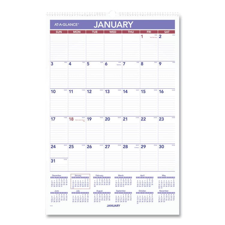 AT-A-GLANCE Monthly Wall Calendar with Ruled Daily Blocks, 15.5 x 22.75, White Sheets, 12-Month (Jan to Dec): 2026 (AAGPM328)