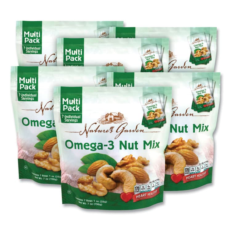 NATURE'S GARDEN Omega-3 Nut Mix, 1 oz Pouch, 7 Pouches/Pack, 6 Packs/Carton (GRR29400007)