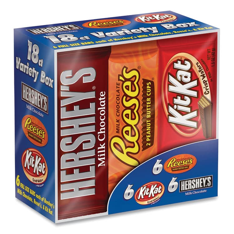 THE HERSHEY COMPANY Full Size Chocolate Candy Bar Variety Pack, Assorted 1.5 oz Bar, 18 Bars/Carton (GRR24600349)