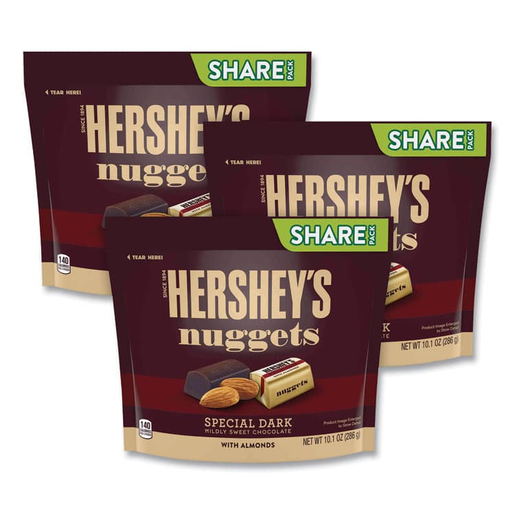 THE HERSHEY COMPANY Nuggets Share Pack, Special Dark with Almonds, 10.1 oz Bag, 3/Pack (GRR24600444)