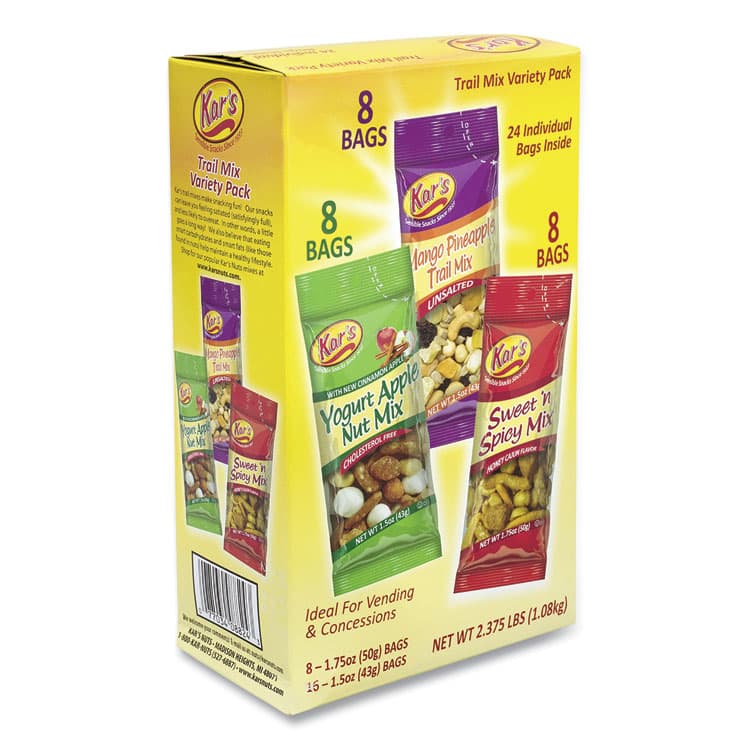 KAR'S NUTS Trail Mix Variety Pack, Assorted Flavors, 24 Packets/Carton (GRR28800012)