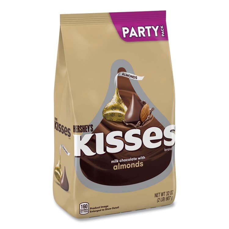 THE HERSHEY COMPANY KISSES Milk Chocolate with Almonds, Party Pack, 32 oz Bag (GRR24600418)