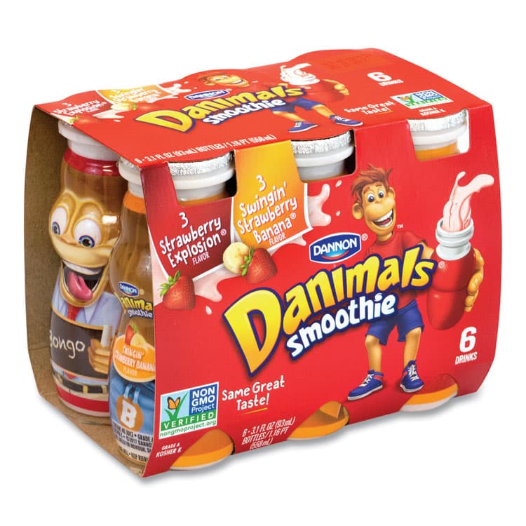 DANNON Danimals Smoothies, Assorted Flavors, 3.1 oz Bottle, 6/Box, 6 Boxes/Carton (GRR90200019)