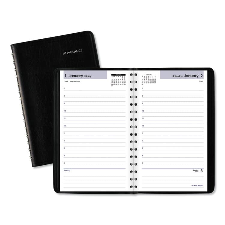 AT-A-GLANCE DayMinder Daily Appointment Book, 8" x 5", Black Cover, 12-Month (Jan to Dec): 2026 (AAGSK4400)