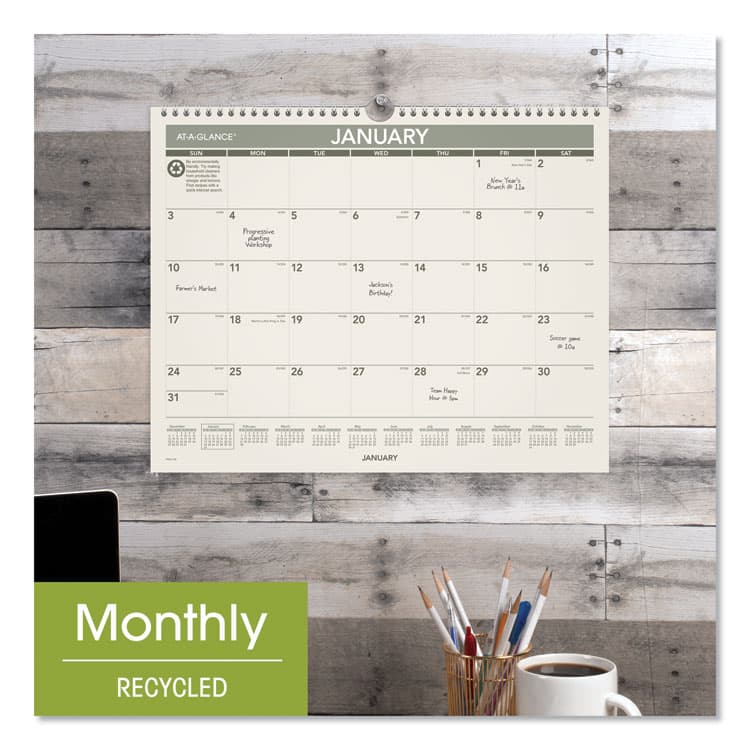 AT-A-GLANCE Recycled Wall Calendar, Unruled Blocks, 15 x 12, Sand/Green Sheets, 12-Month (Jan to Dec): 2026 (AAGPMG7728) thumbnail 4