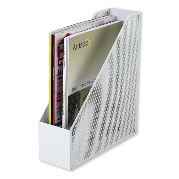 ARTISTIC LLC Urban Collection Punched Metal Magazine File, 3.5 x 10 x 11.5, White (AOPART20004WH)
