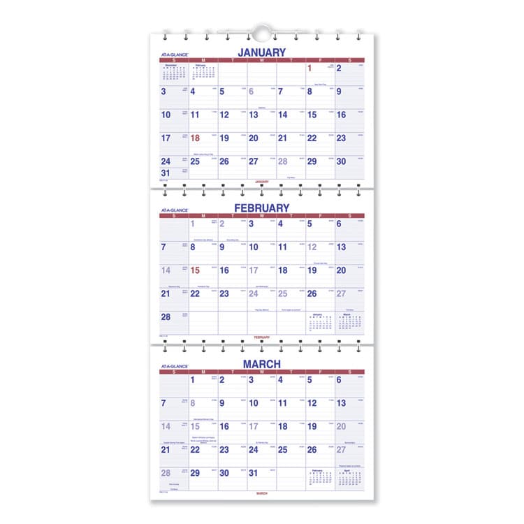 AT-A-GLANCE Move-A-Page Three-Month Wall Calendar, 12 x 27, White/Red/Blue Sheets, 15-Month: Dec 2025 to Feb 2027 (AAGPMLF1128)