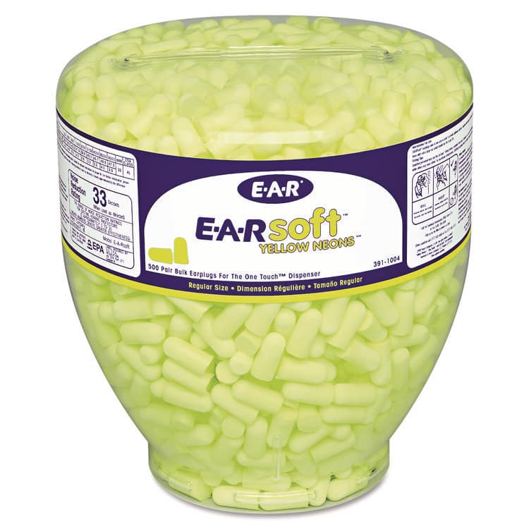 3M/COMMERCIAL TAPE DIV. E-A-Rsoft Neon Tapered Earplug Refill, Cordless, Yellow, 500/Box (MMM3911004)