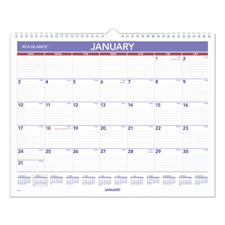 AT-A-GLANCE Monthly Wall Calendar, 15 x 12, White/Red/Blue Sheets, 12-Month (Jan to Dec): 2026 (AAGPM828)