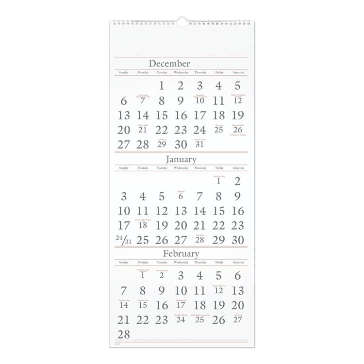 AT-A-GLANCE Three-Month Reference Wall Calendar, 12 x 27, White Sheets, 14-Month: Dec 2025 to Feb 2027 (AAGSW11528)