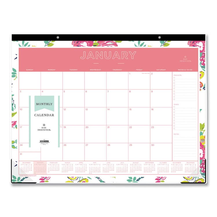BLUE SKY Day Designer Peyton Desk Pad Calendar, Floral Artwork, 22 x 17, Black Binding, Clear Corners, 12-Month (Jan to Dec): 2026 (BLS103631)