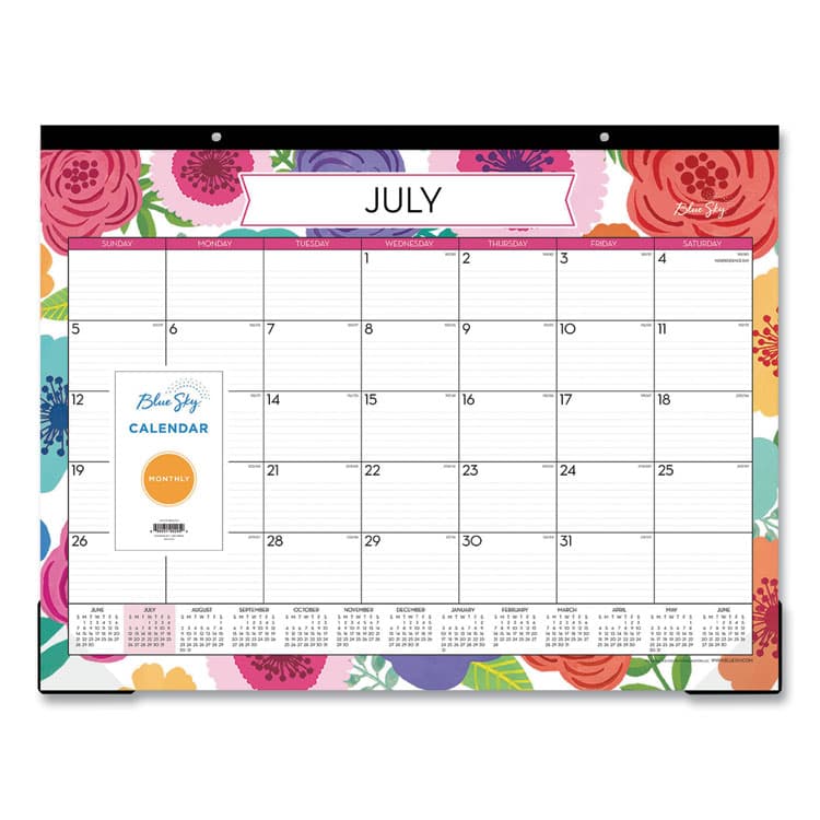 BLUE SKY Mahalo Academic Desk Pad, Floral Artwork, 22 x 17, Black Binding, Clear Corners, 12-Month (July to June): 2025 to 2026 (BLS100157)