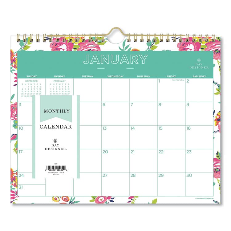 BLUE SKY Day Designer Peyton Wall Calendar, Floral Artwork, 11 x 8.75, White/Multicolor Sheets, 12-Month (Jan to Dec): 2026 (BLS103629)