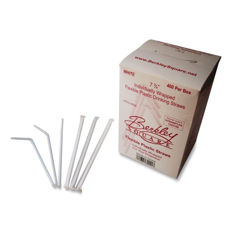 BERK ENTERPRISES Individually Wrapped Straws, 7.75", Polypropylene, White, 400/Box (BSQ1245100) thumbnail 3