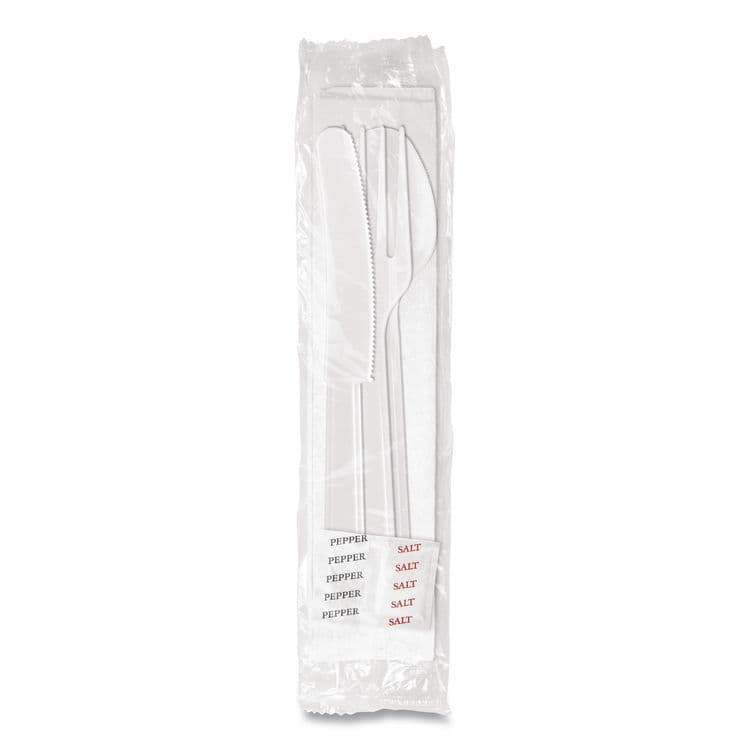 BERK ENTERPRISES Medium Heavyweight Cutlery Kit, Fork/Knife/Napkin/Pepper/Salt/Spoon, Plastic, White, 250/Carton (BSQ1181239) thumbnail 2