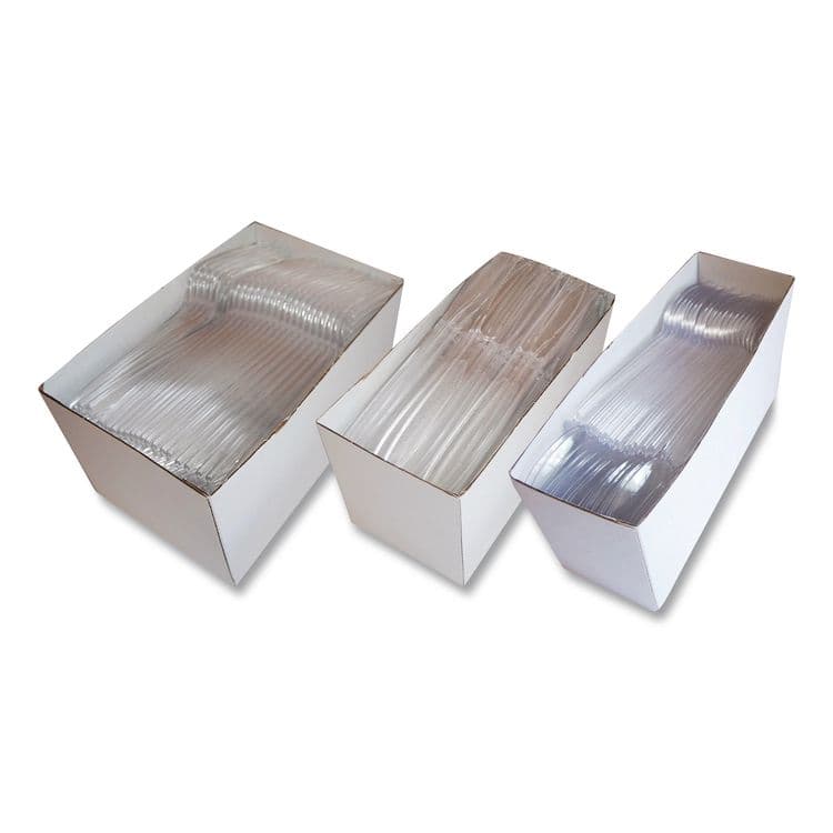 BERK ENTERPRISES Heavyweight Party Pack, Heavyweight, Fork/Knife/Spoon, Plastic, Clear, 360/Pack (BSQ1088008) thumbnail 3