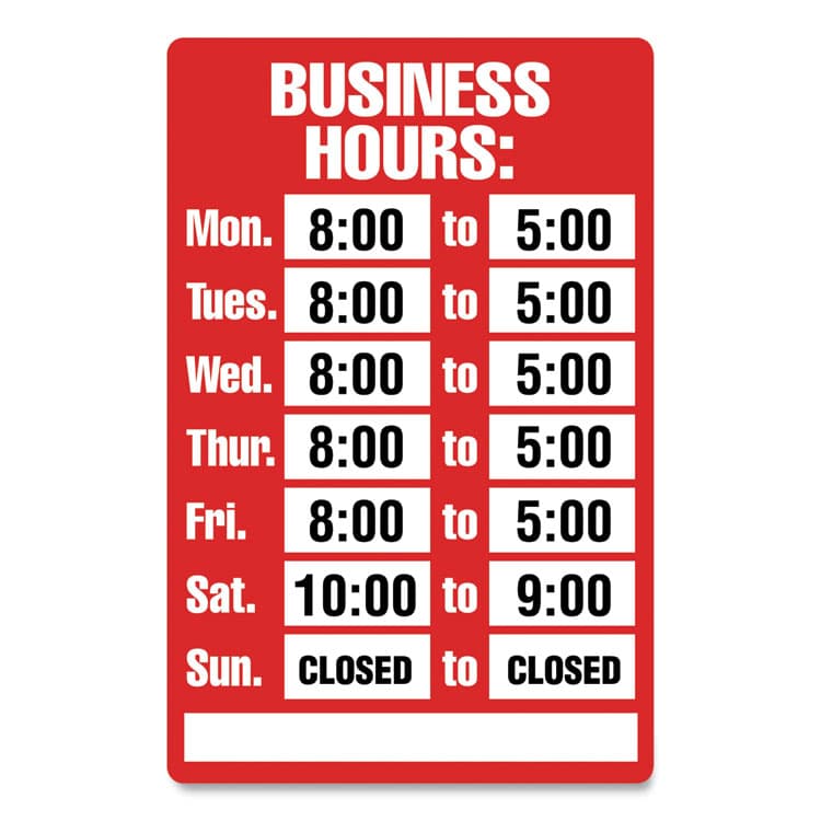 CONSOLIDATED STAMP Open/Closed Business Hours Sign Kit, 8 x 12, Red (CSC098071) thumbnail 2