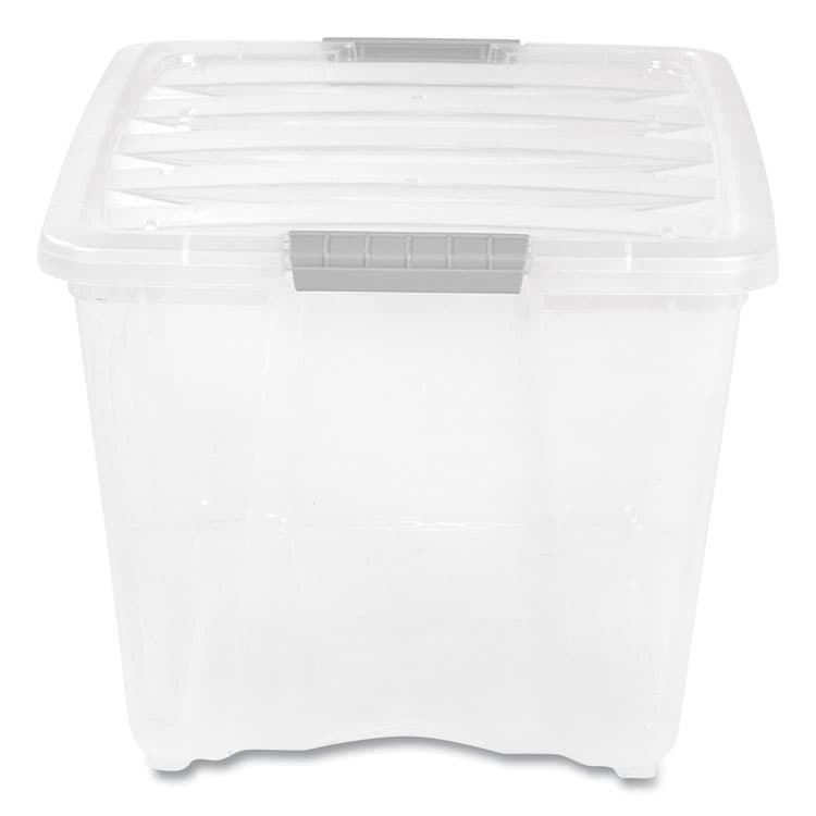IRIS USA, Stack and Pull Latching Flat Lid Storage Box, 13.5 gal, 22" x 16.5" x 13.03", Clear (IRS100243)