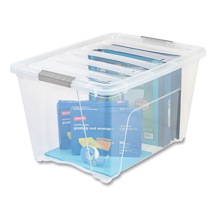 IRIS USA, Stack and Pull Latching Flat Lid Storage Box, 13.5 gal, 22" x 16.5" x 13.03", Clear (IRS100243) thumbnail 3