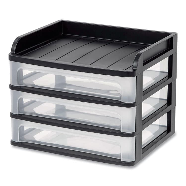 IRIS USA, Small Three-Drawer Desktop Storage, 3 Sections, 9.13 x 6.88 x 8.13, Black/Clear (IRS150163)