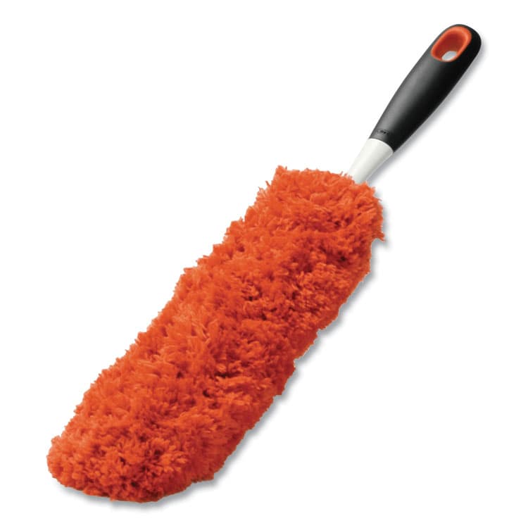 OXO Good Grips Microfiber Duster, 4" x 12" Orange Duster Head, 6" Black Handle (OXO1335180)
