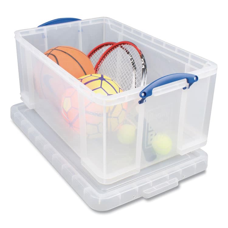 REALLY USEFUL BOXES . Snap-Lid Storage Bin, 16.9 gal, 17.31" x 28" x 12.25", Clear/Blue (RUA64CCB) thumbnail 2