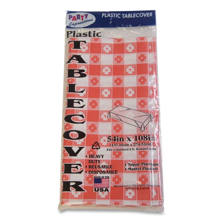 TABLEMATE PRODUCTS, CO. Table Set Rectangular Table Covers, Heavyweight Plastic, 54" x 108", Plaid Red/White, 6/Pack (TBL549RDG) thumbnail 2