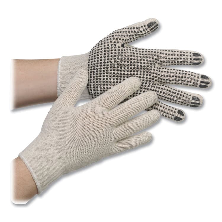 TRADEX INTERNATIONAL Pro PVC-Dotted String-Knit Gloves, Medium, White/Black, 12 Pairs (TXICTPS400MN1SD)