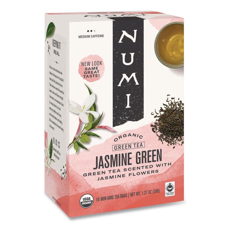 NUMI Organic Teas and Teasans, 1.27 oz, Jasmine Green, 18/Box (NUM10108)