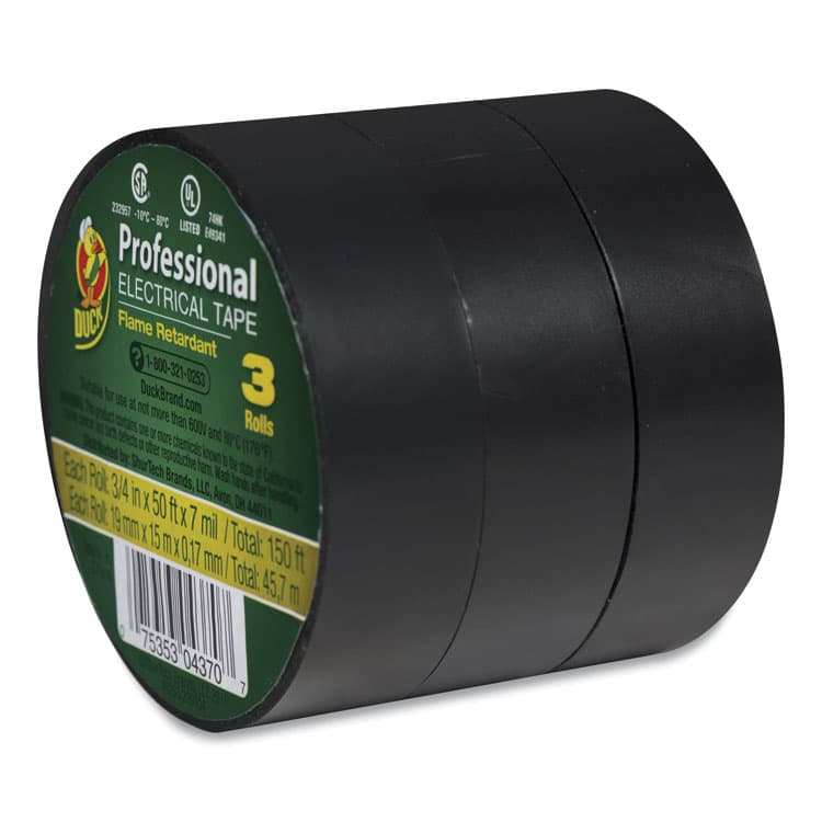 SHURTAPE TECHNOLOGIES Pro Electrical Tape, 1" Core, 0.75" x 50 ft, Black, 3/Pack (DUC299004)