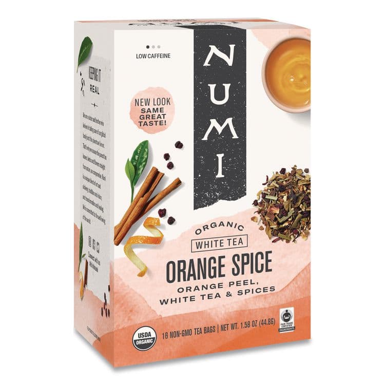 NUMI Organic Teas and Teasans, 1.58 oz, White Orange Spice, 16/Box (NUM10240)