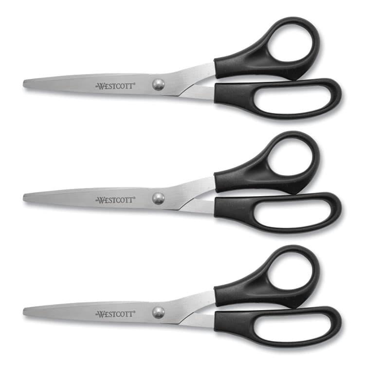 ACME UNITED CORPORATION All Purpose Stainless Steel Scissors, 8" Long, 3.5" Cut Length, Offset Black Handle, 3/Pack (ACM16907) thumbnail 4