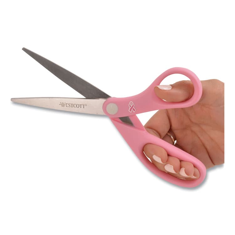 ACME UNITED CORPORATION All Purpose Pink Ribbon Scissors, Breast Cancer Awareness, 8" Long, 3.5" Cut Length, Straight Pink Handle (ACM15387) thumbnail 3