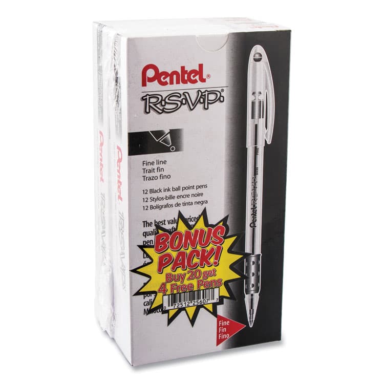 PENTEL OF AMERICA R.S.V.P. Ballpoint Pen Value Pack, Stick, Fine 0.7 mm, Black Ink, Clear/Black Barrel, 24/Pack (PENBK90ASW2) thumbnail 4