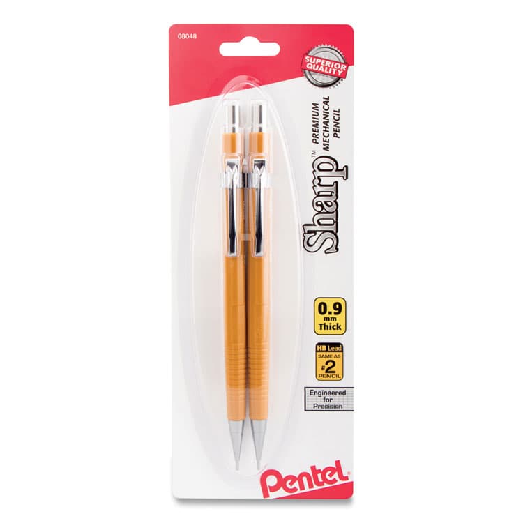 PENTEL OF AMERICA Sharp Mechanical Pencil, 0.9 mm, HB (#2), Black Lead, Yellow Barrel, 2/Pack (PENP209BP2K6)