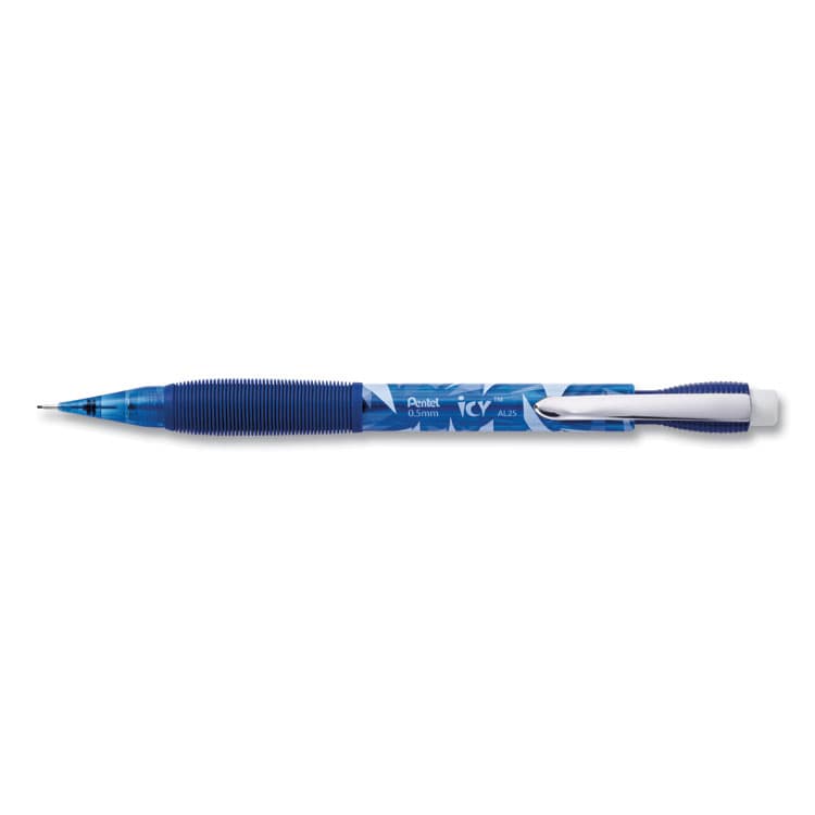 PENTEL OF AMERICA Icy Mechanical Pencil, 0.5 mm, HB (#2), Black Lead, Transparent Blue Barrel, Dozen (PENAL25TC)