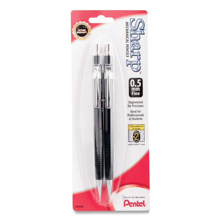 PENTEL OF AMERICA Sharp Mechanical Pencil, 0.5 mm, HB (#2), Black Lead, Black Barrel, 2/Pack (PENP205BP2K6)