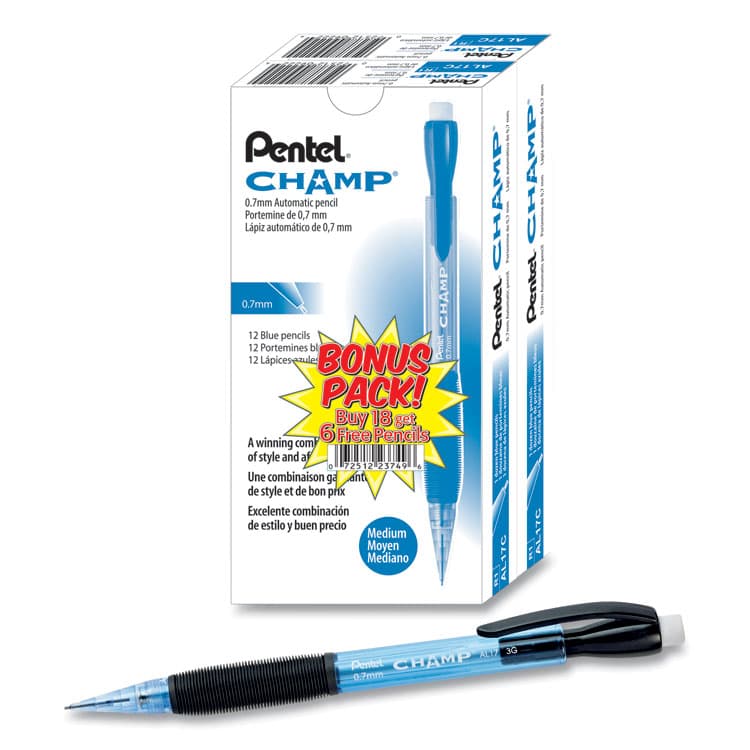 PENTEL OF AMERICA Champ Mechanical Pencil Value Pack, 0.7 mm, HB (#2), Black Lead, Blue Barrel, 24/Pack (PENAL17CSWUS) thumbnail 3