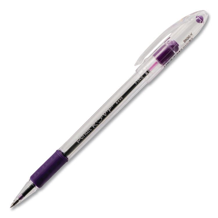PENTEL OF AMERICA R.S.V.P. Ballpoint Pen, Stick, Fine 0.7 mm, Violet Ink, Clear/Violet Barrel, Dozen (PENBK90V) thumbnail 3
