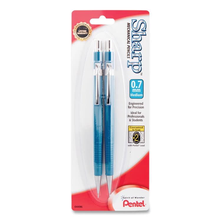 PENTEL OF AMERICA Sharp Mechanical Pencil, 0.7 mm, HB (#2), Black Lead, Blue Barrel, 2/Pack (PENP207BP2K6)