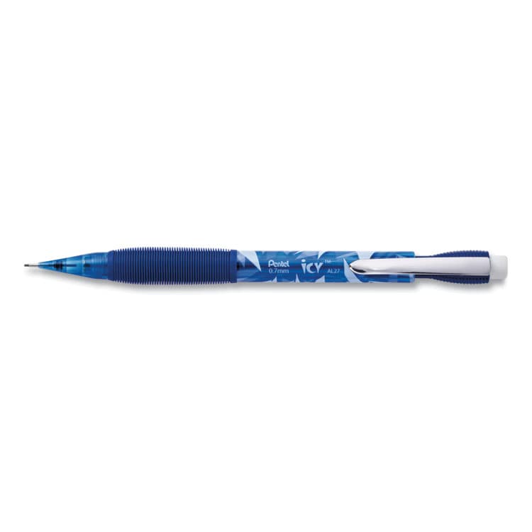 PENTEL OF AMERICA Icy Mechanical Pencil, 0.7 mm, HB (#2), Black Lead, Transparent Blue Barrel, Dozen (PENAL27TC)